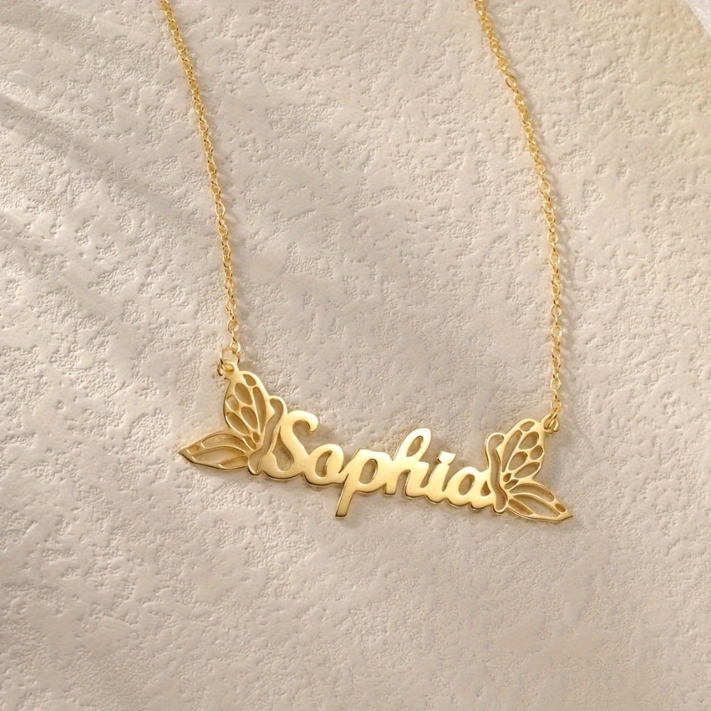 Custom Golden Butterfly Name Pendant Necklace